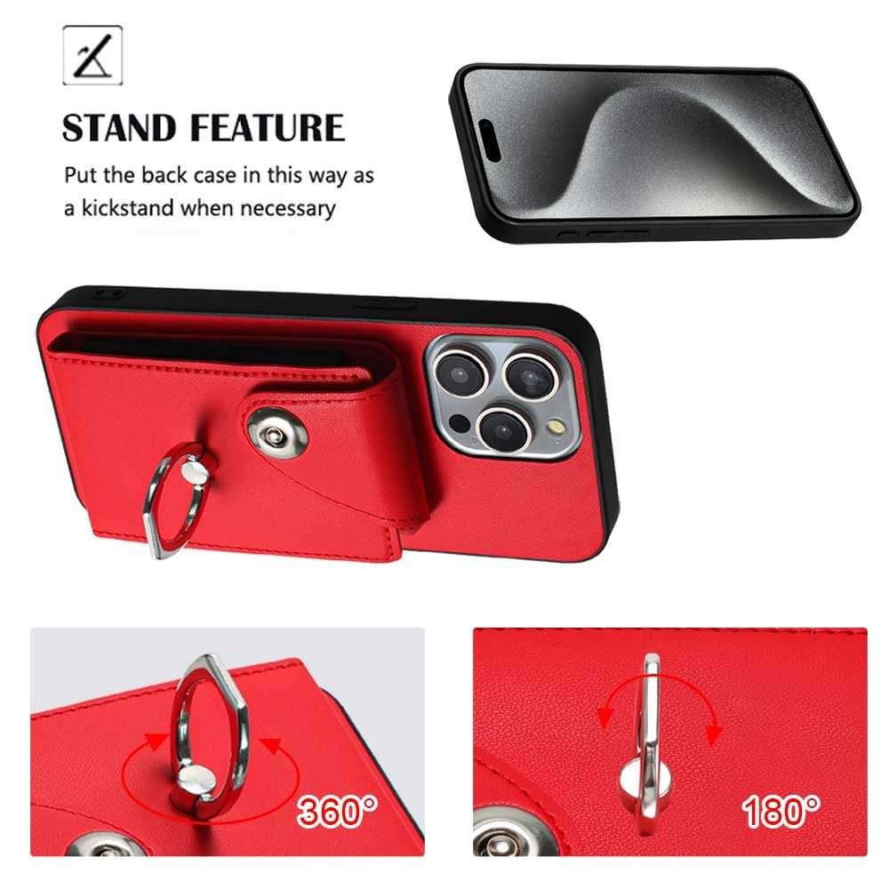 For iPhone 14 Pro Organ Card Bag Ring Holder Phone Case with Long Lanyard(Red)