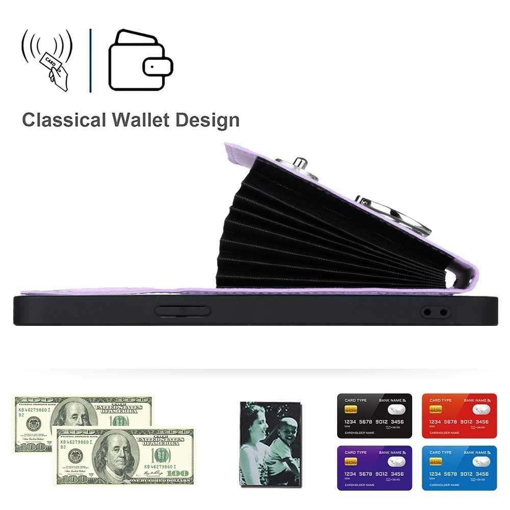 For iPhone 13 Pro Organ Card Bag Ring Holder Phone Case with Long Lanyard(Purple)