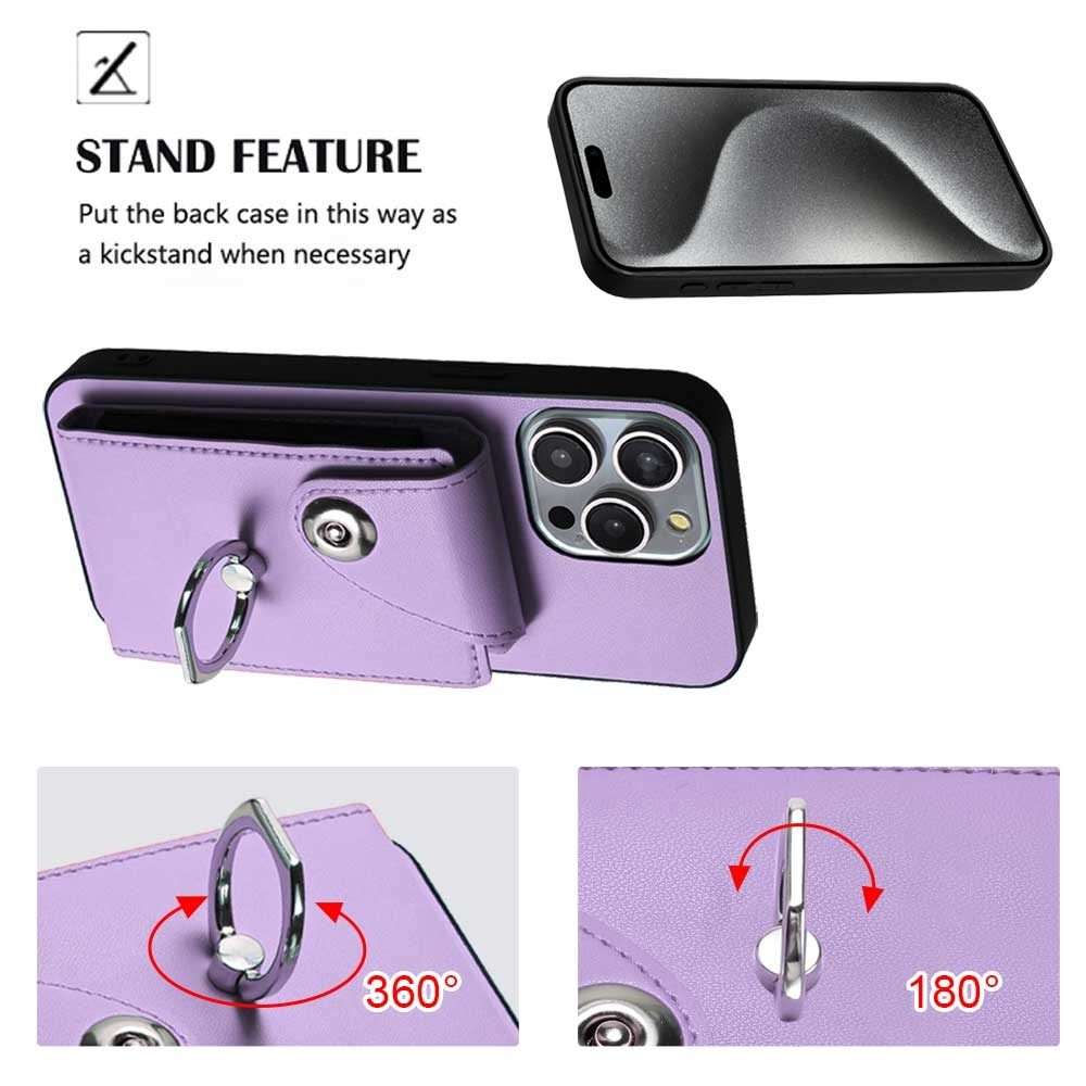 For iPhone 13 Pro Organ Card Bag Ring Holder Phone Case with Long Lanyard(Purple)