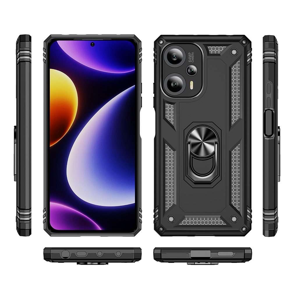 For Xiaomi Poco F5 5G / Redmi Note 12 Turbo 5G Shockproof TPU + PC Phone Case with Holder(Black)