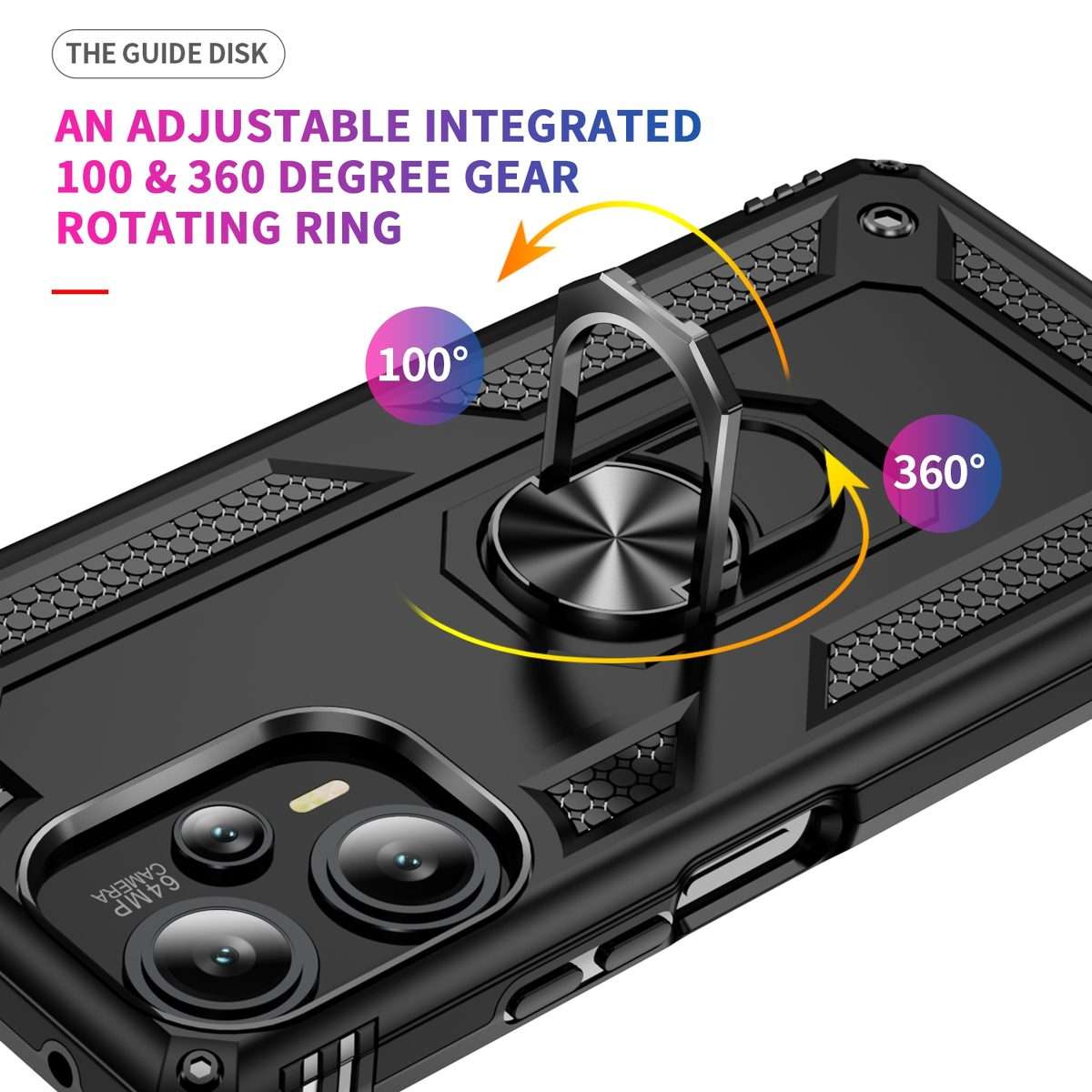 For Xiaomi Poco F5 5G / Redmi Note 12 Turbo 5G Shockproof TPU + PC Phone Case with Holder(Black)