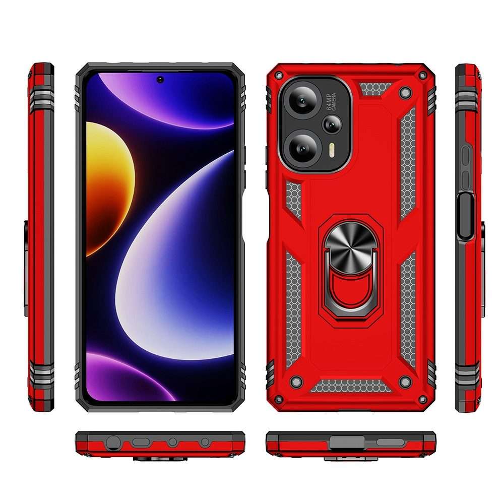 For Xiaomi Poco F5 5G / Redmi Note 12 Turbo 5G Shockproof TPU + PC Phone Case with Holder(Red)
