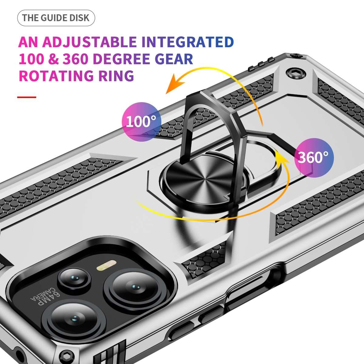 For Xiaomi Poco F5 5G / Redmi Note 12 Turbo 5G Shockproof TPU + PC Phone Case with Holder(Silver)