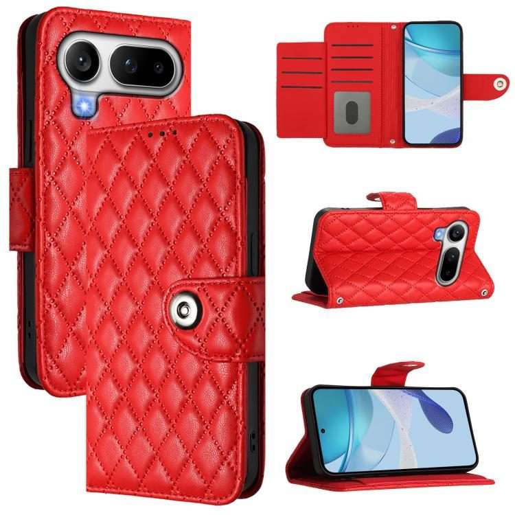 For Honor Magic8 Pro Air 5G Rhombic Texture Flip Leather Phone Case with Lanyard(Red)