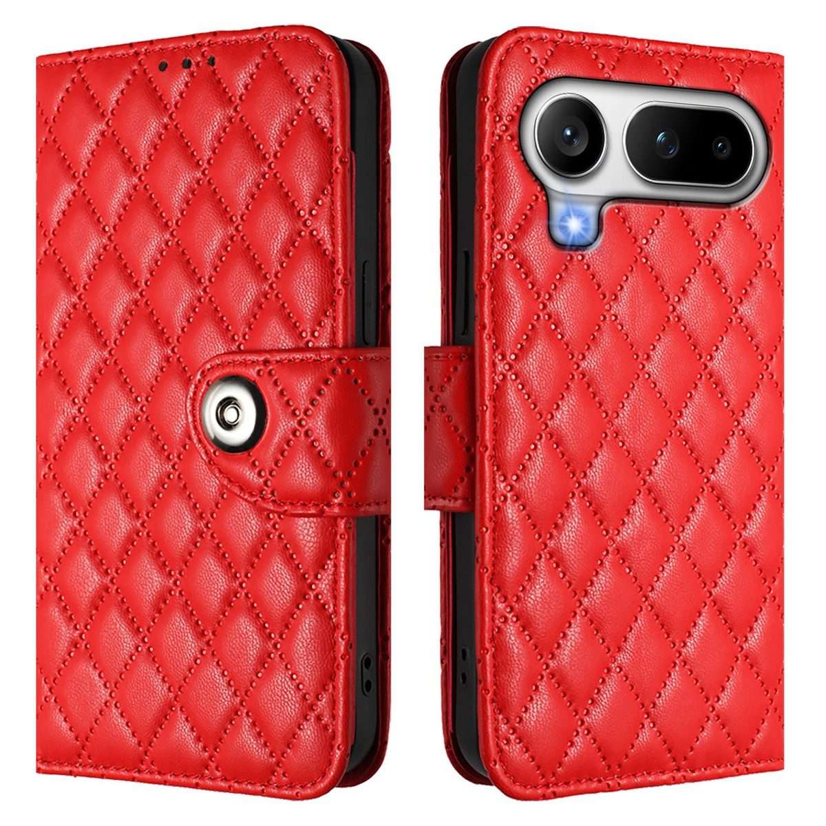 For Honor Magic8 Pro Air 5G Rhombic Texture Flip Leather Phone Case with Lanyard(Red)