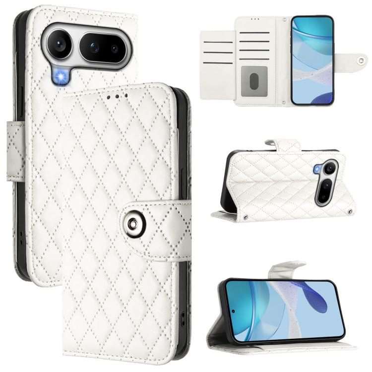 For Honor Magic8 Pro Air 5G Rhombic Texture Flip Leather Phone Case with Lanyard(White)