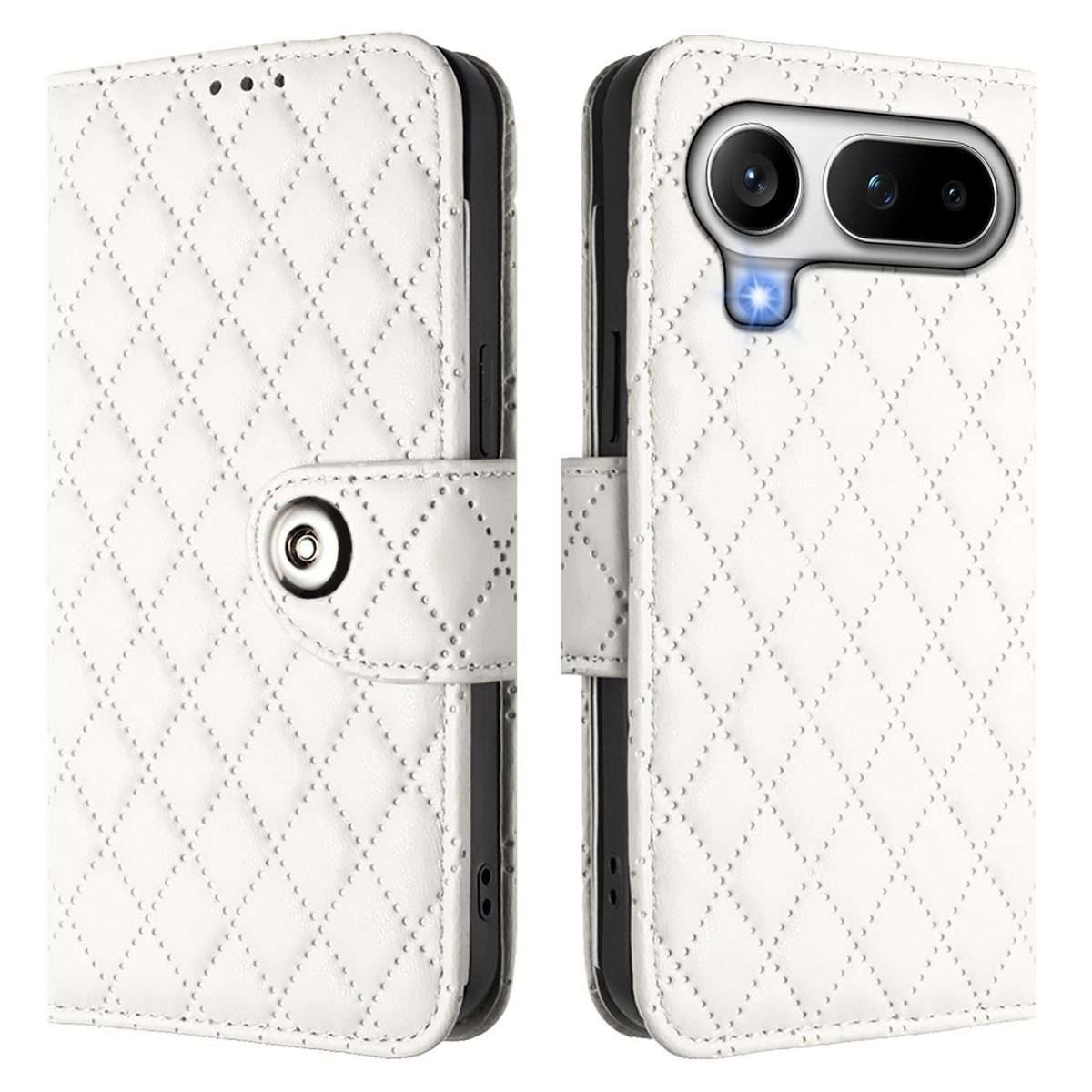For Honor Magic8 Pro Air 5G Rhombic Texture Flip Leather Phone Case with Lanyard(White)