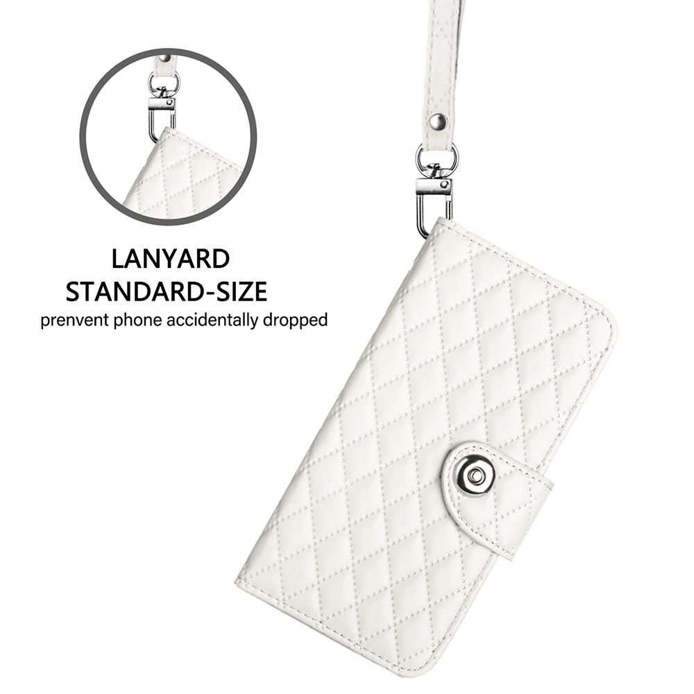 For Honor Magic8 Pro Air 5G Rhombic Texture Flip Leather Phone Case with Lanyard(White)