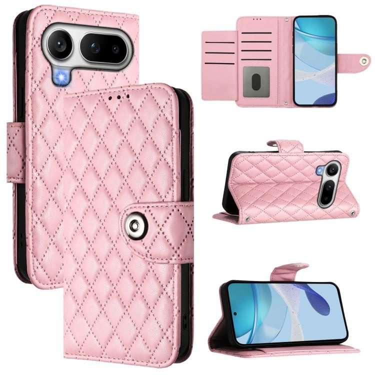 For Honor Magic8 Pro Air 5G Rhombic Texture Flip Leather Phone Case with Lanyard(Pink)