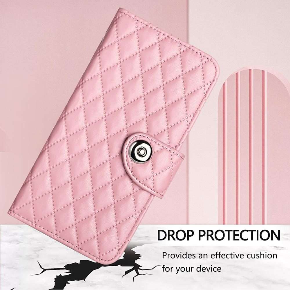 For Honor Magic8 Pro Air 5G Rhombic Texture Flip Leather Phone Case with Lanyard(Pink)