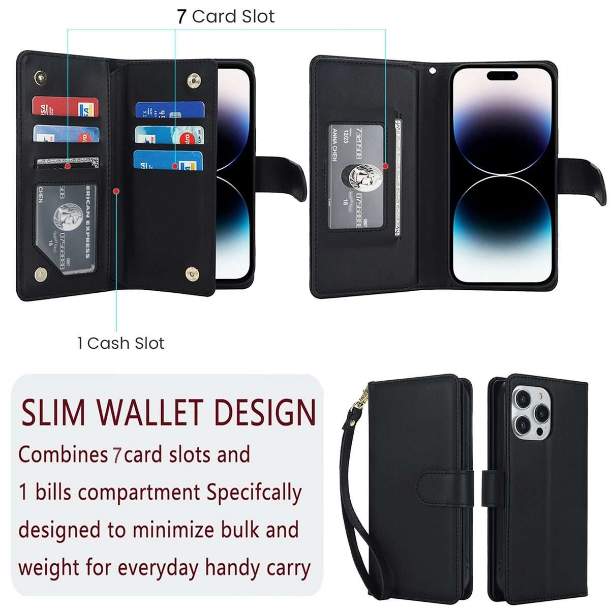 For iPhone 12 / 12 Pro Multi-Card Wallet RFID Leather Phone Case(Black)