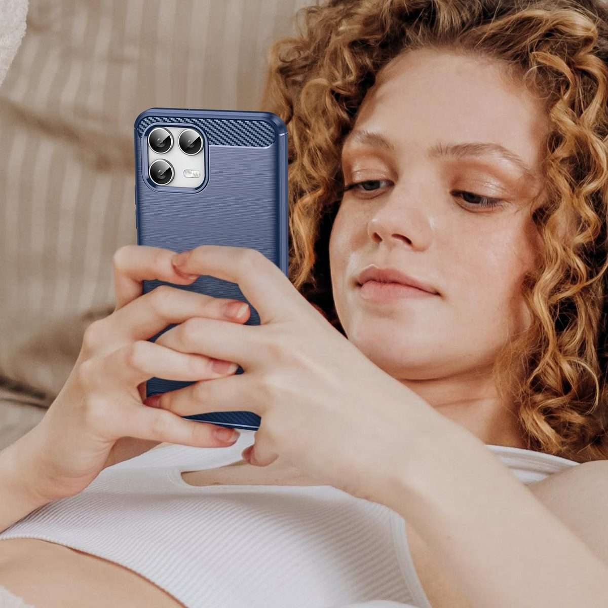 For T-Mobile Revvl 8 Pro 5G Carbon Fiber Brushed Texture TPU Phone Case(Blue)