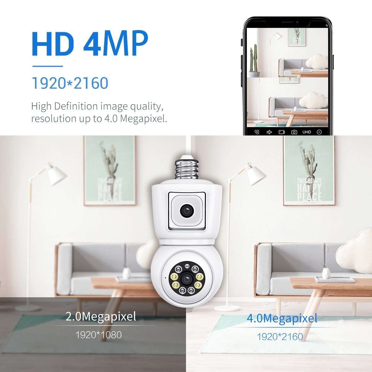 ESCAM QF202 E27 2x2MP Dual Lens Motion Detection Waterproof WiFi IP Two Way Audio Nigh ... (White)