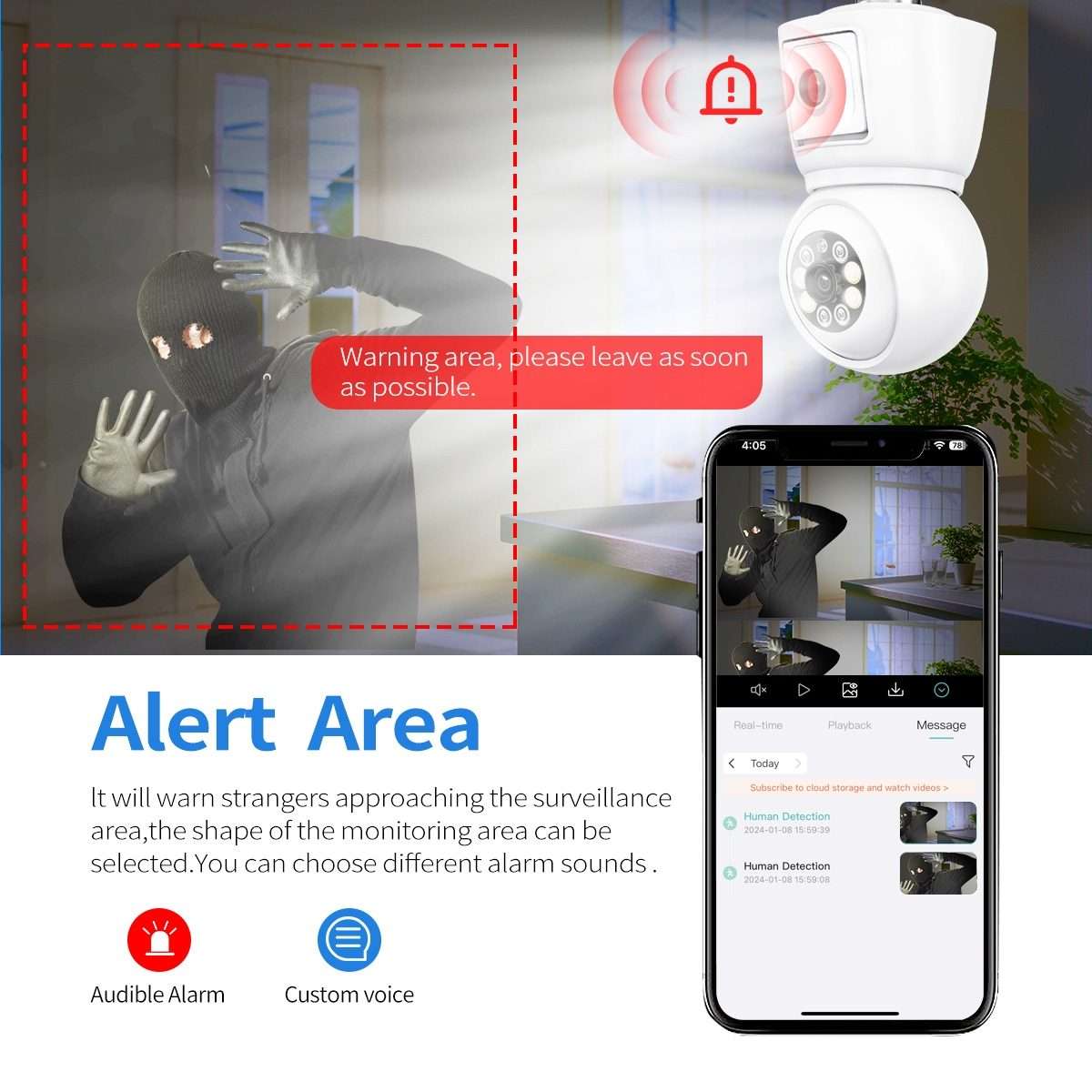 ESCAM QF202 E27 2x2MP Dual Lens Motion Detection Waterproof WiFi IP Two Way Audio Nigh ... (White)