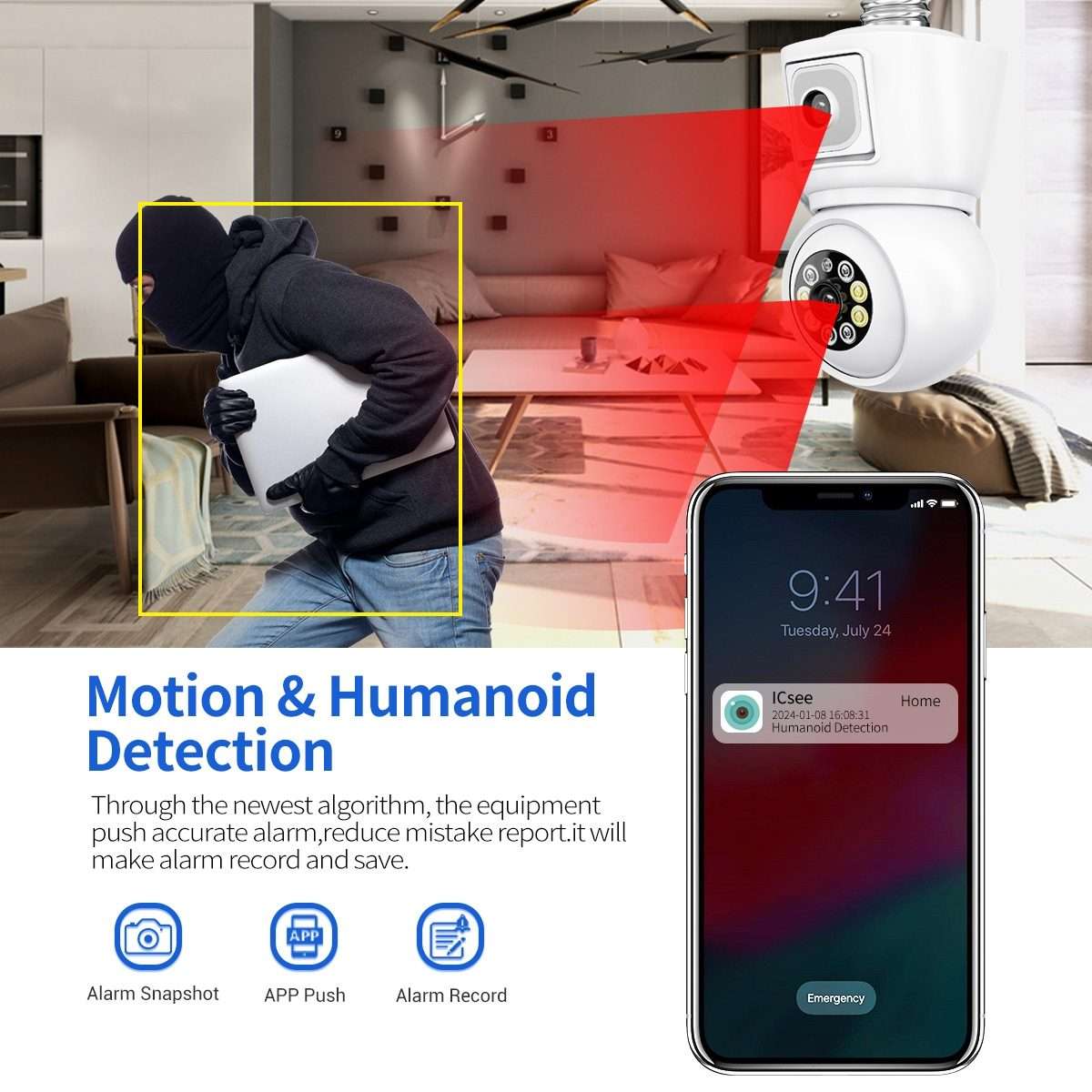 ESCAM QF202 E27 2x2MP Dual Lens Motion Detection Waterproof WiFi IP Two Way Audio Nigh ... (White)