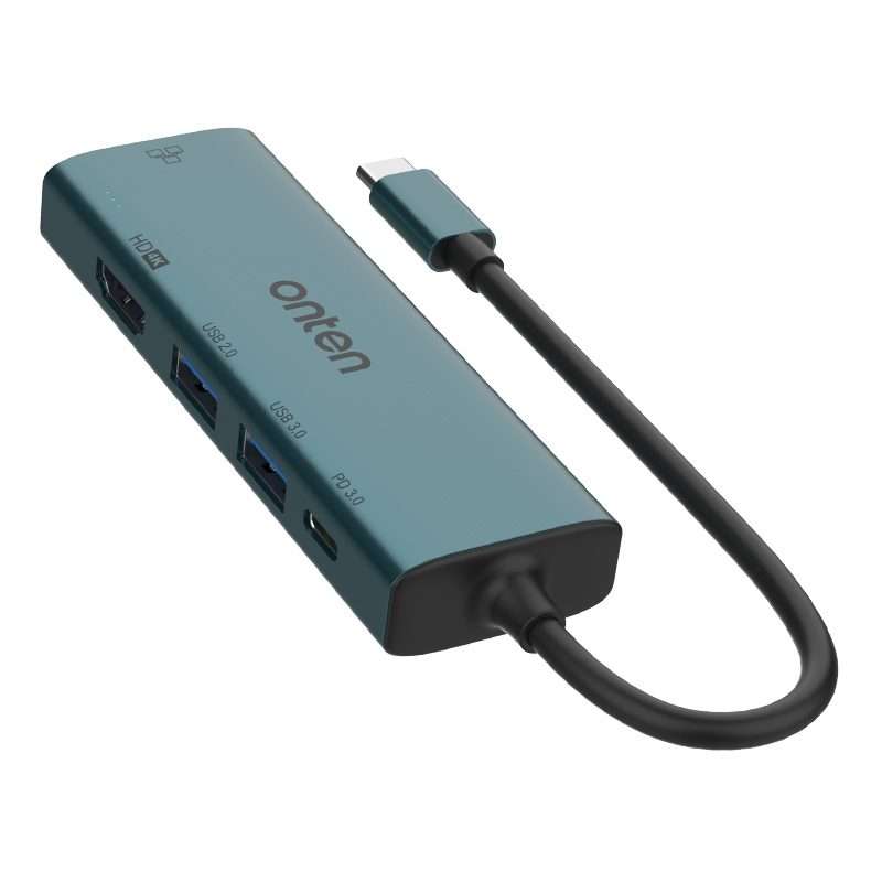 Onten UC125 5 in 1 USB-C / Type-C to HDMI+USB3.0+PD3.0 Multi-function HUB with 100Mbps Network Car