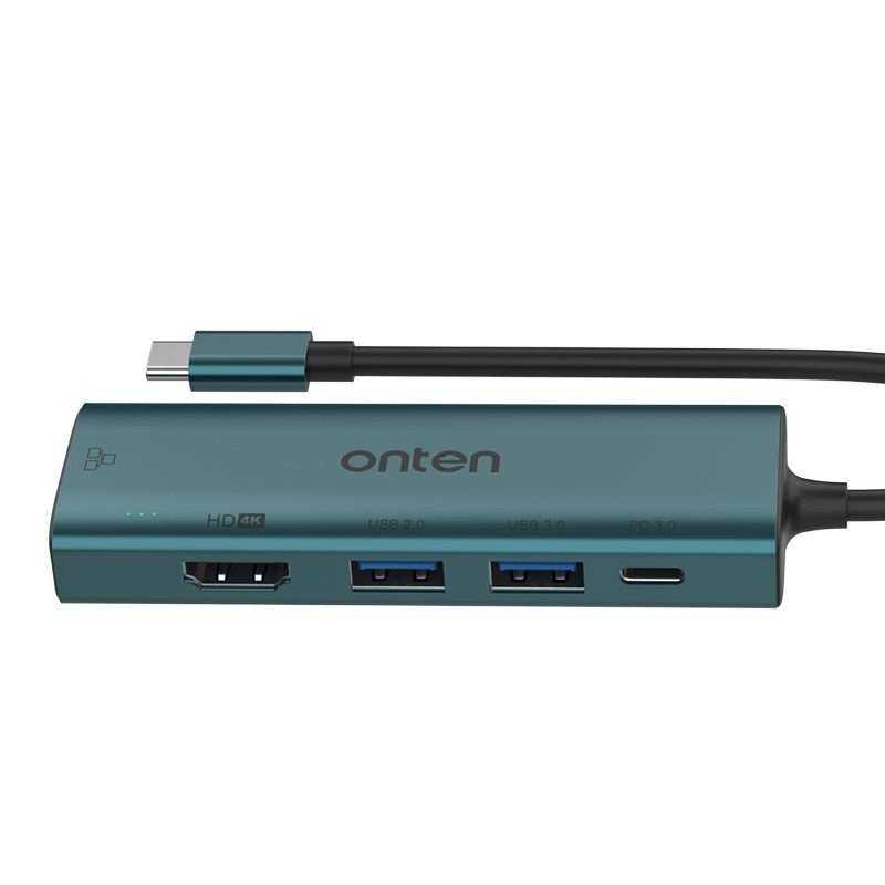 Onten UC125 5 in 1 USB-C / Type-C to HDMI+USB3.0+PD3.0 Multi-function HUB with 100Mbps Network Car