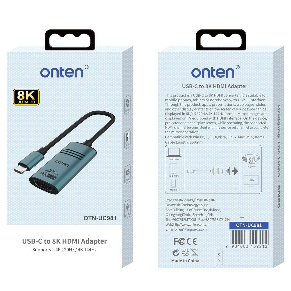 Onten UC981 8K 30Hz USB-C / Type-C to HDMI Video Converter Adapter(Pine Green)