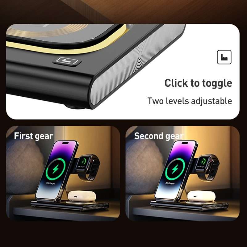 A80 3 in 1 15W Folding Wireless Charger(Black)