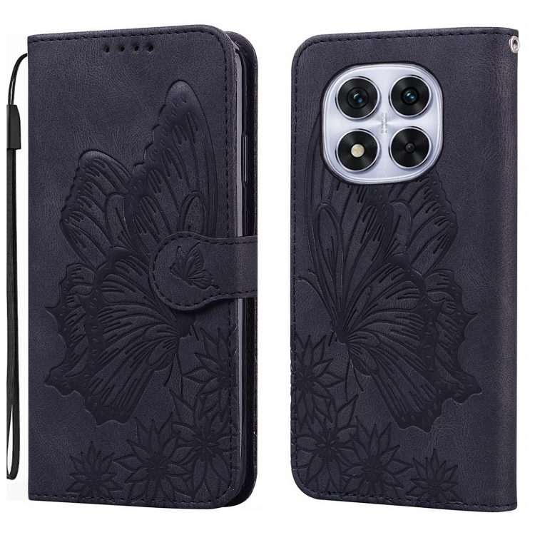 For Redmi Note 14 Pro 5G Retro Skin Feel Butterflies Embossing Horizontal Flip Leather ... (Black)