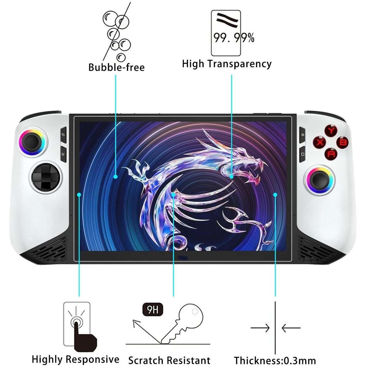 For MSI Claw 8 AI+ 9H 0.3mm Explosion-proof Tempered Glass Film