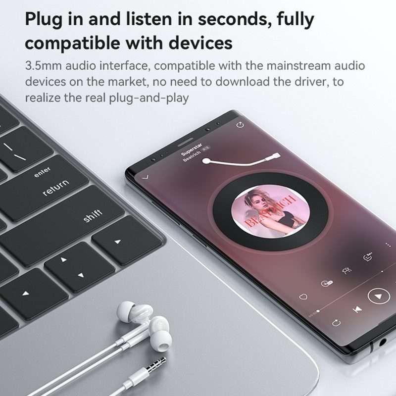 Yesido YH46 Digital Chip 3.5mm Wired Earphone with Microphone(White)