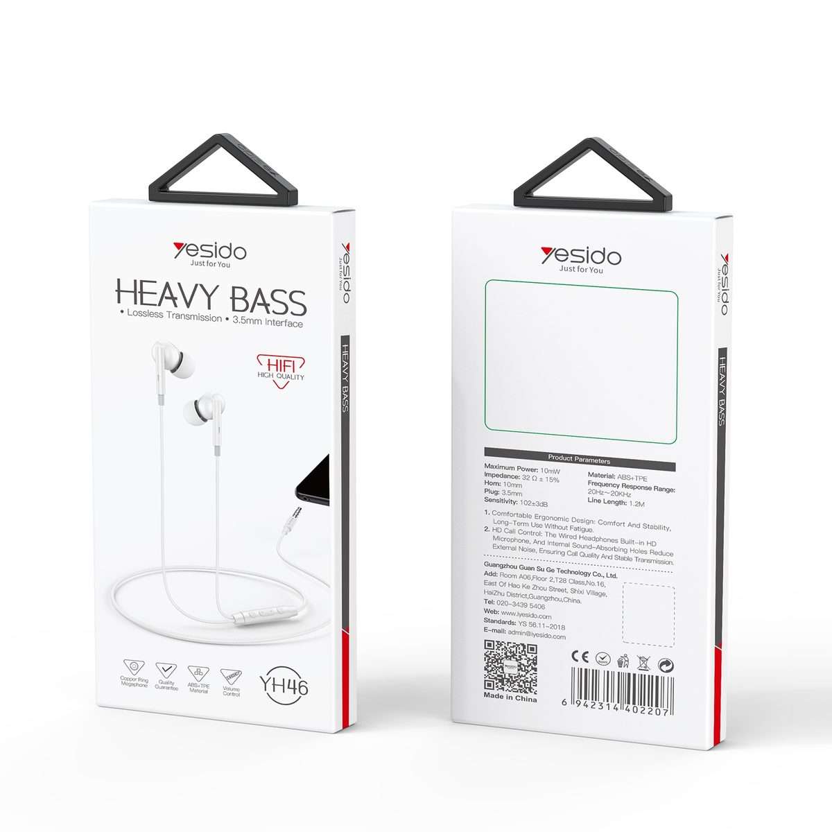 Yesido YH46 Digital Chip 3.5mm Wired Earphone with Microphone(White)