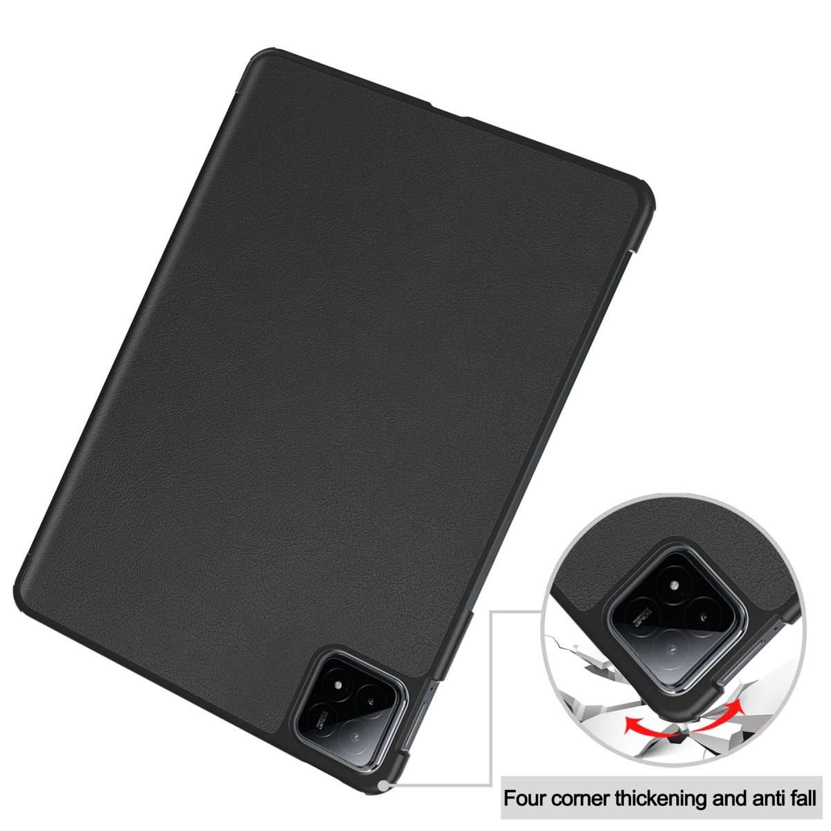 For Xiaomi Pad 6S Pro Custer Pure Color 3-Fold Holder Smart Leather Tablet Case(Black)