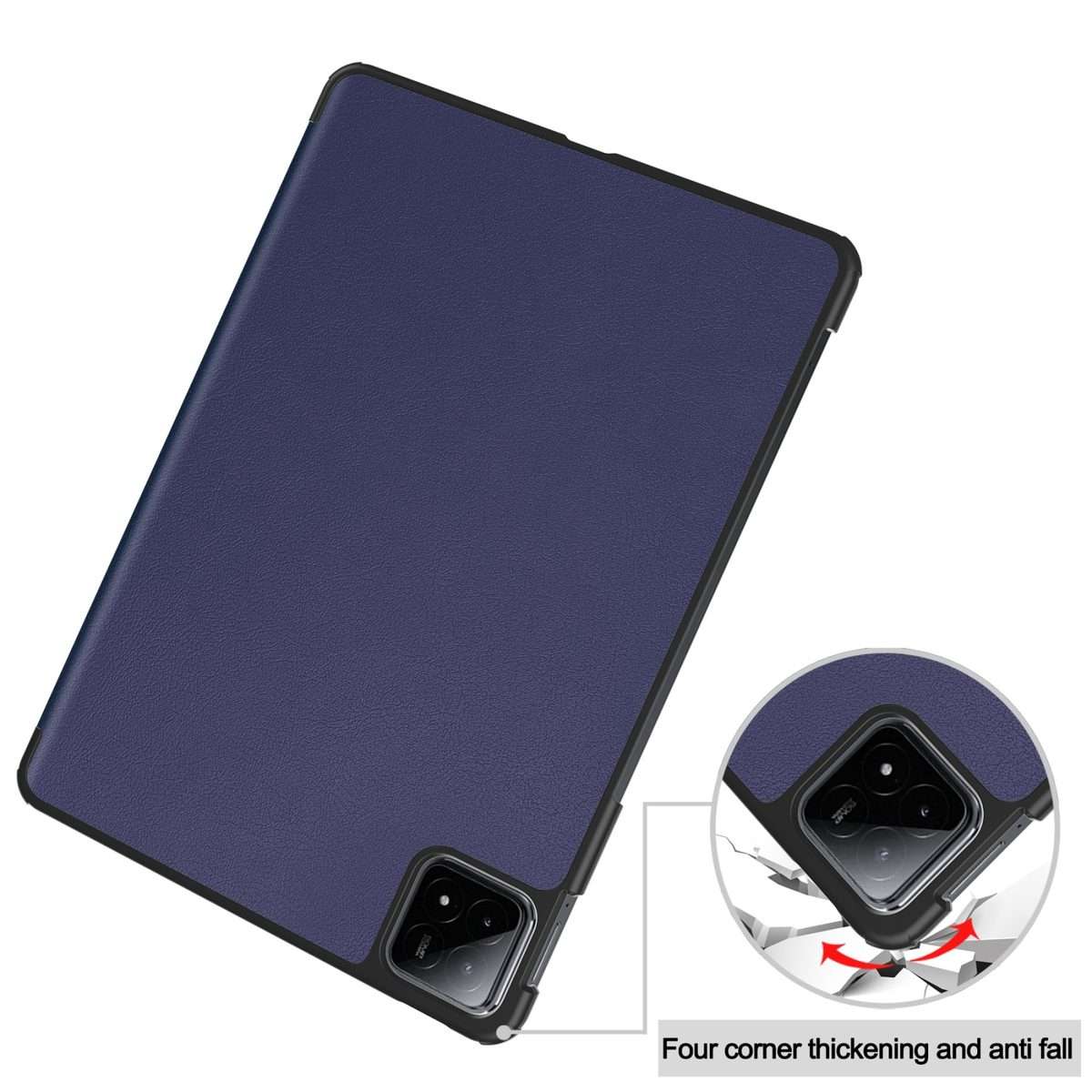 For Xiaomi Pad 6S Pro Custer Pure Color 3-Fold Holder Smart Leather Tablet Case(Dark Blue)