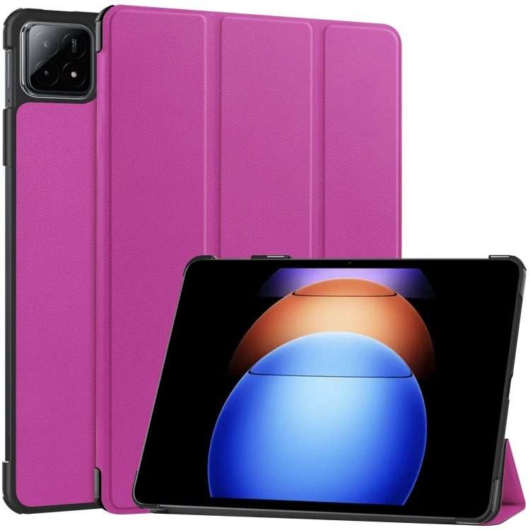 For Xiaomi Pad 6S Pro Custer Pure Color 3-Fold Holder Smart Leather Tablet Case(Rose Red)