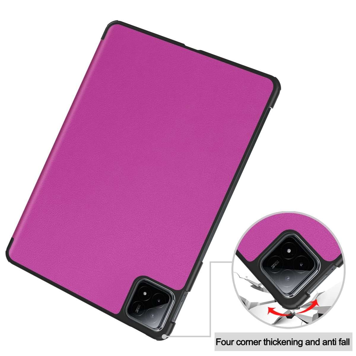 For Xiaomi Pad 6S Pro Custer Pure Color 3-Fold Holder Smart Leather Tablet Case(Rose Red)