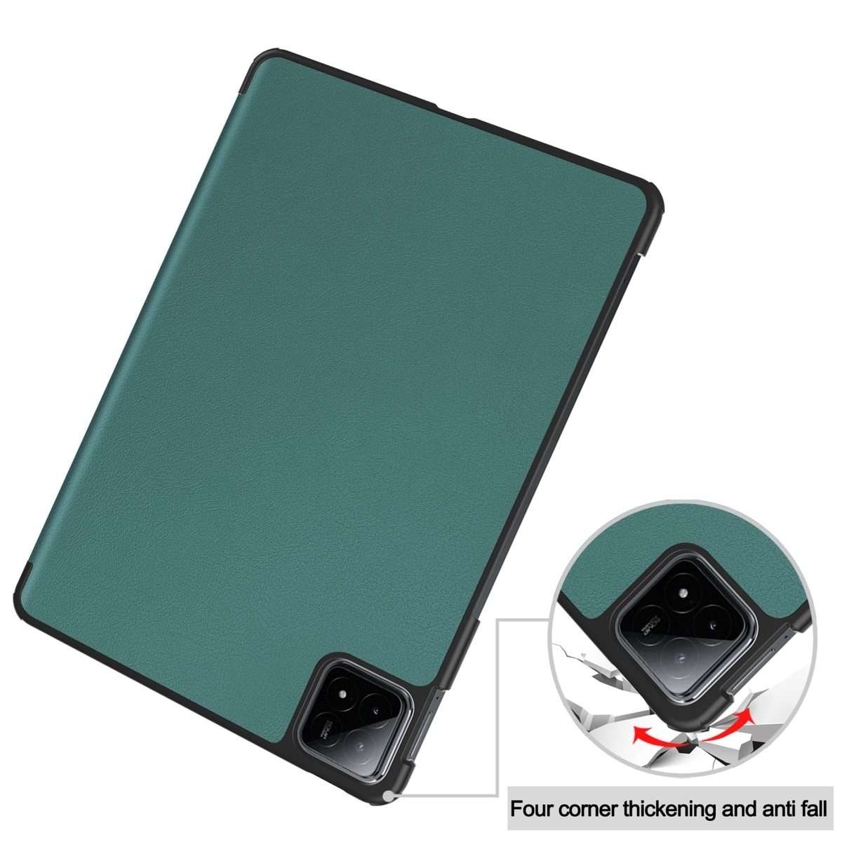 For Xiaomi Pad 6S Pro Custer Pure Color 3-Fold Holder Smart Leather Tablet Case(Dark Green)