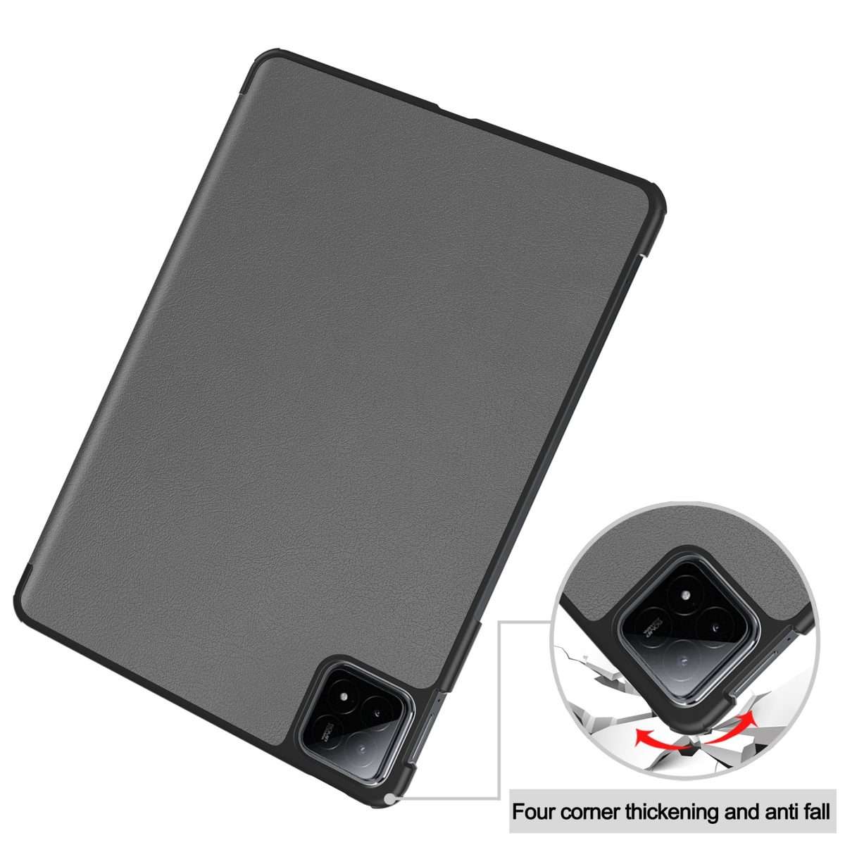 For Xiaomi Pad 6S Pro Custer Pure Color 3-Fold Holder Smart Leather Tablet Case(Grey)