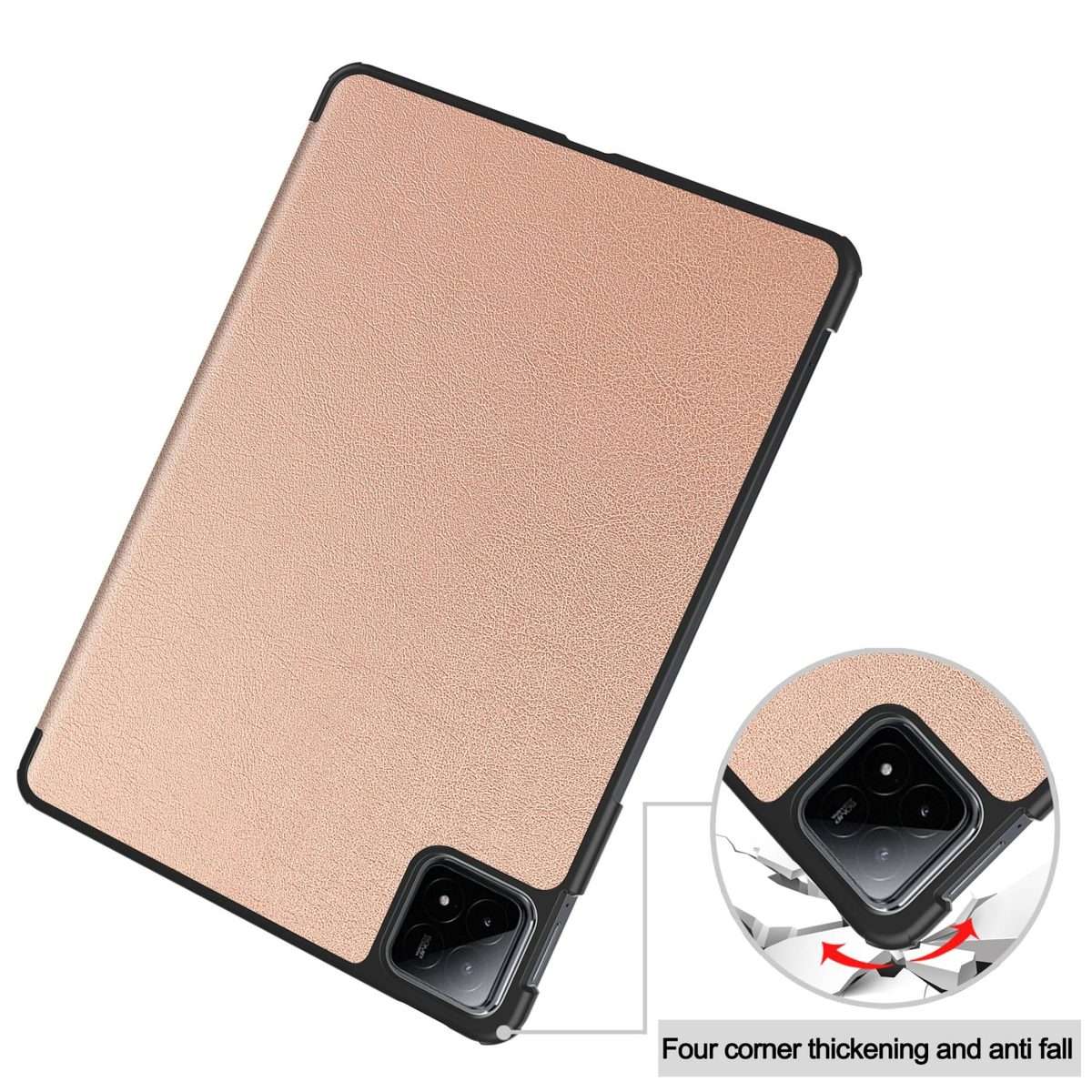 For Xiaomi Pad 6S Pro Custer Pure Color 3-Fold Holder Smart Leather Tablet Case(Rose Gold)