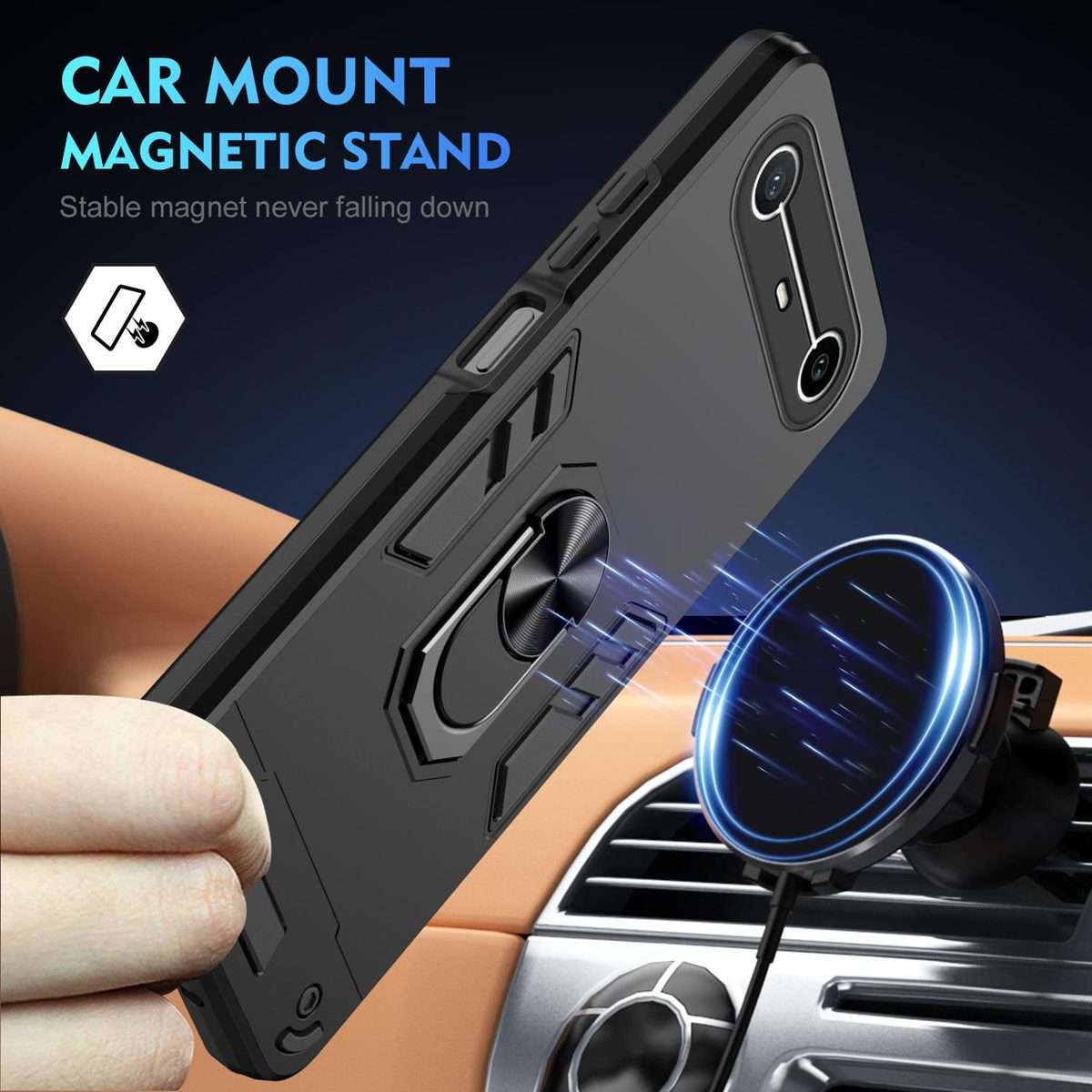 For Tecno Pova Slim 5G / Spark Slim 4G Shockproof Metal Ring Holder Phone Case(Black)