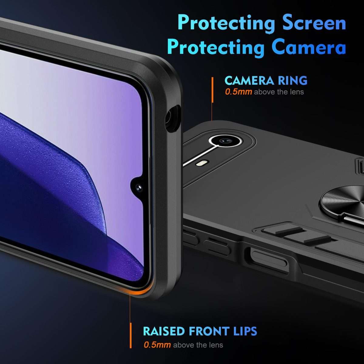 For Tecno Pova Slim 5G / Spark Slim 4G Shockproof Metal Ring Holder Phone Case(Black)