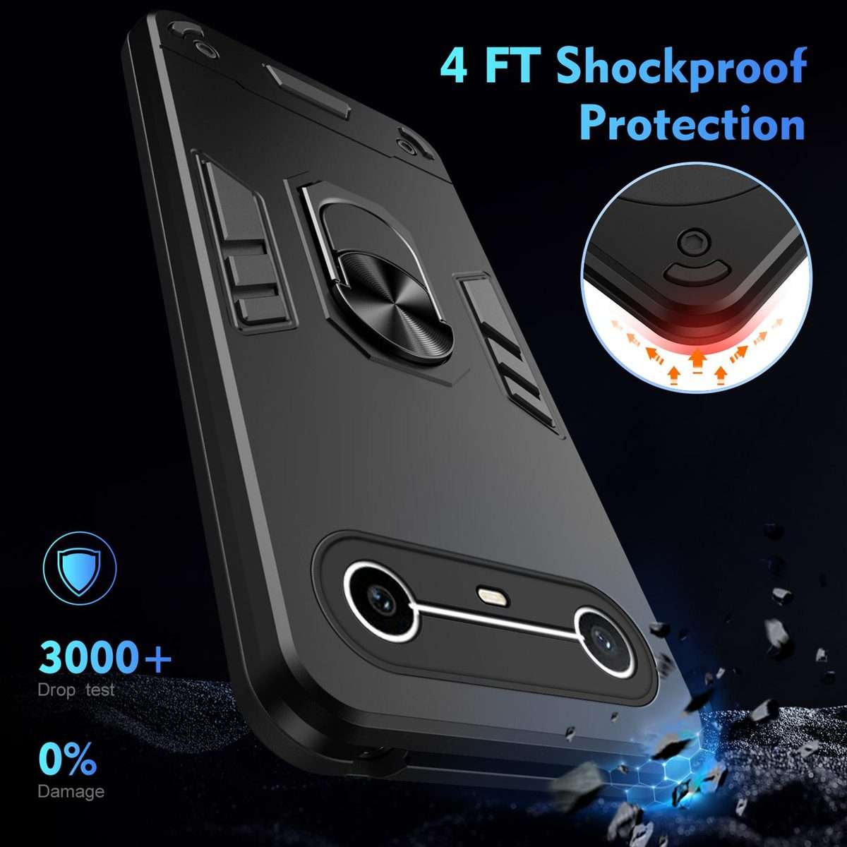 For Tecno Pova Slim 5G / Spark Slim 4G Shockproof Metal Ring Holder Phone Case(Black)