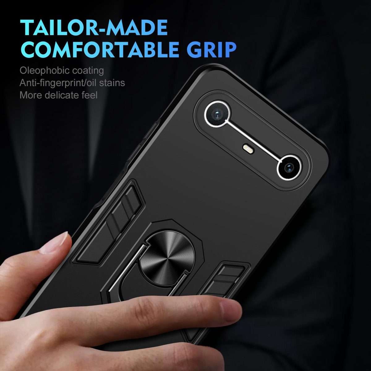 For Tecno Pova Slim 5G / Spark Slim 4G Shockproof Metal Ring Holder Phone Case(Black)