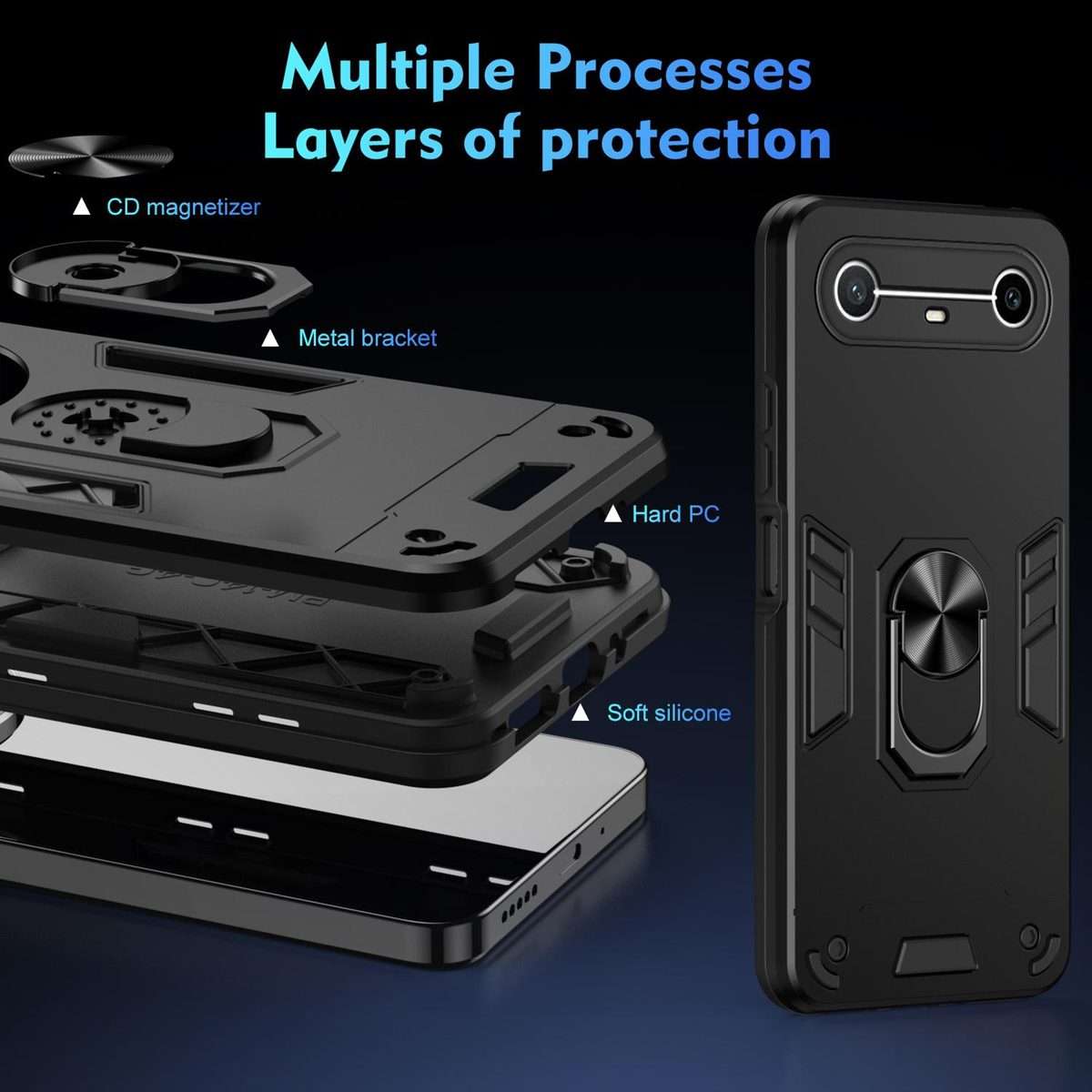For Tecno Pova Slim 5G / Spark Slim 4G Shockproof Metal Ring Holder Phone Case(Black)