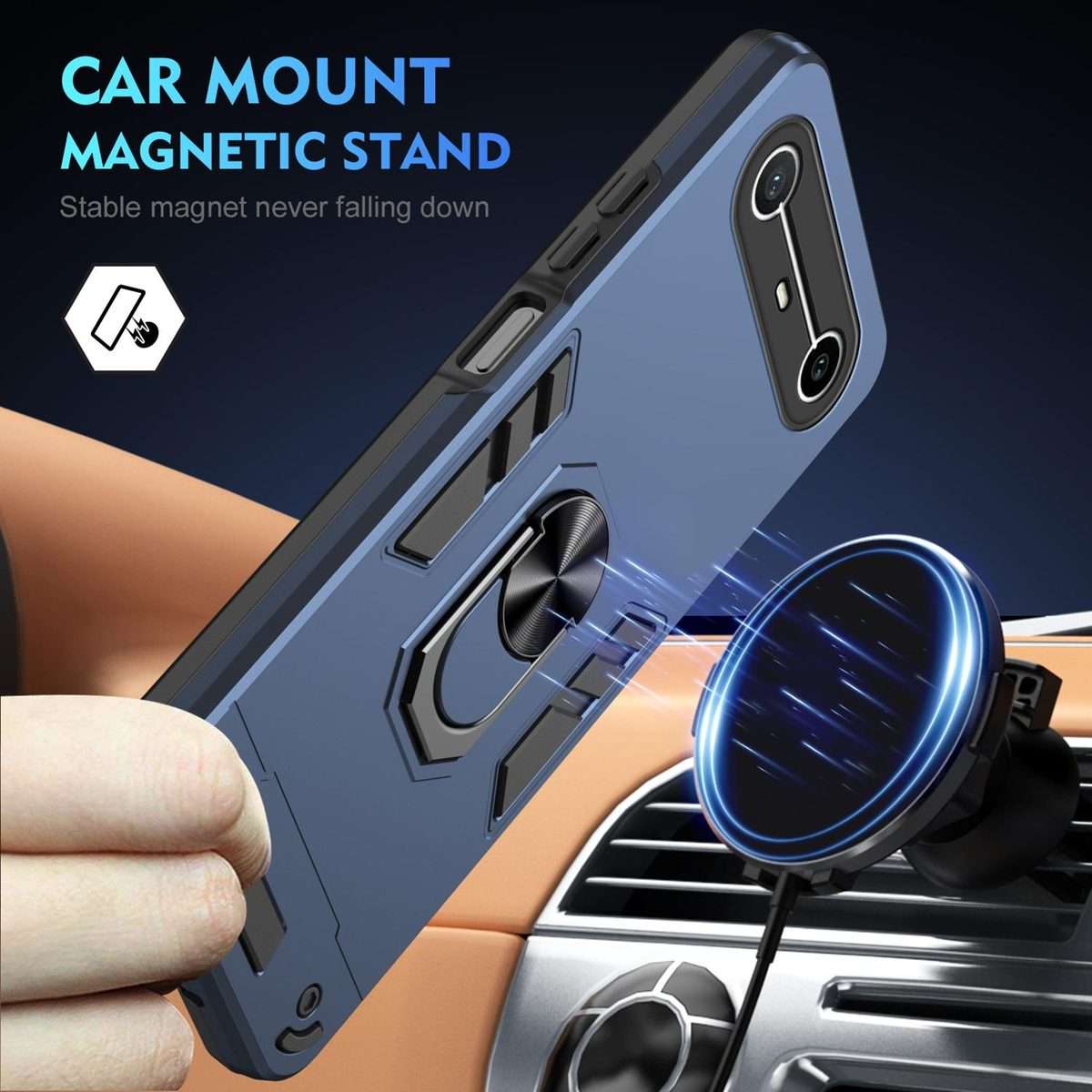 For Tecno Pova Slim 5G / Spark Slim 4G Shockproof Metal Ring Holder Phone Case(Blue)