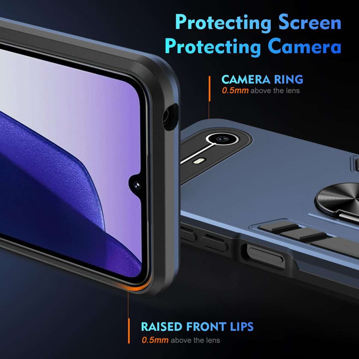 For Tecno Pova Slim 5G / Spark Slim 4G Shockproof Metal Ring Holder Phone Case(Blue)