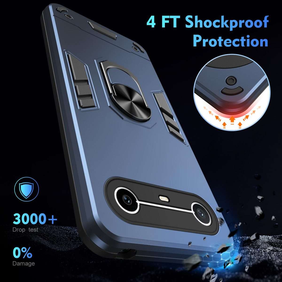 For Tecno Pova Slim 5G / Spark Slim 4G Shockproof Metal Ring Holder Phone Case(Blue)