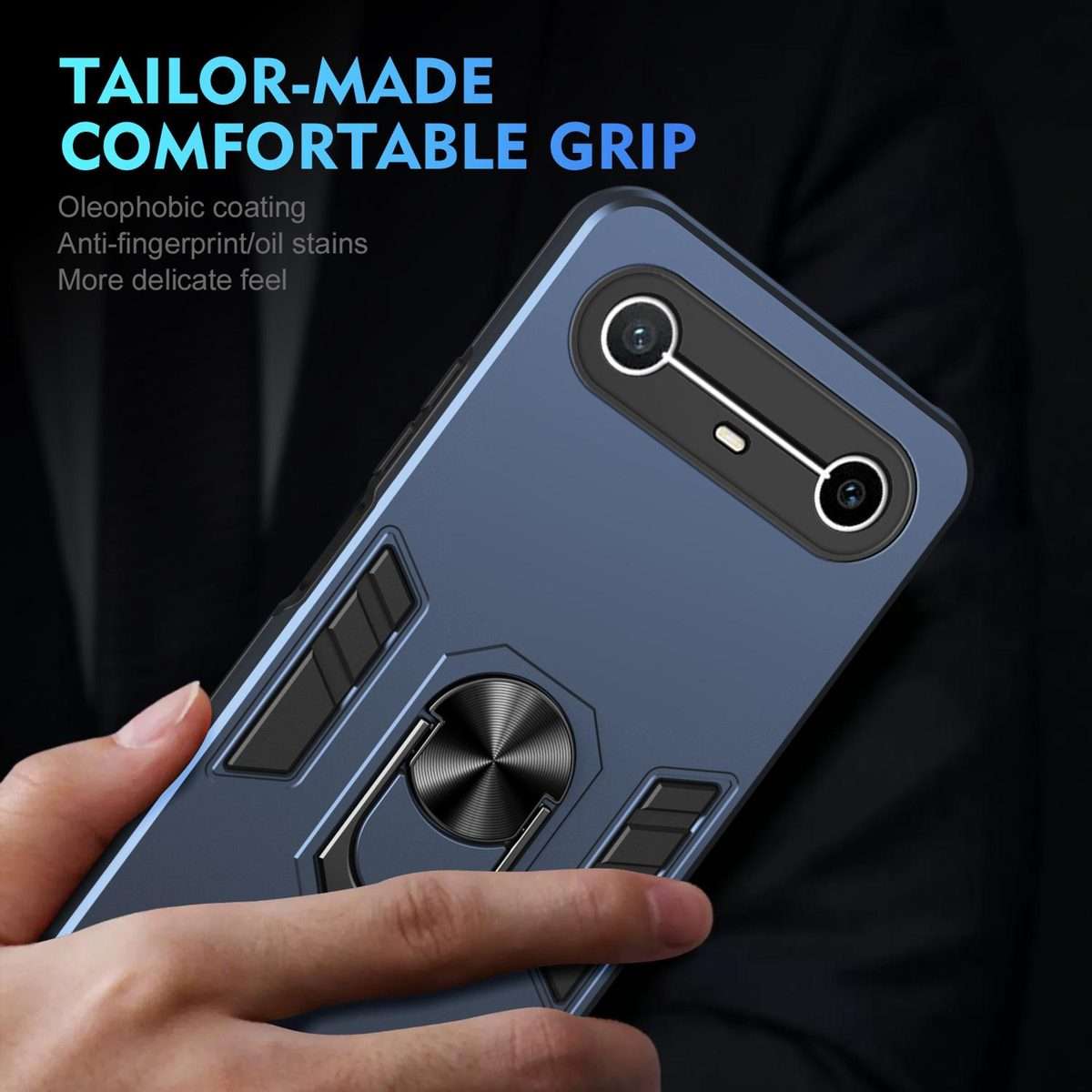 For Tecno Pova Slim 5G / Spark Slim 4G Shockproof Metal Ring Holder Phone Case(Blue)