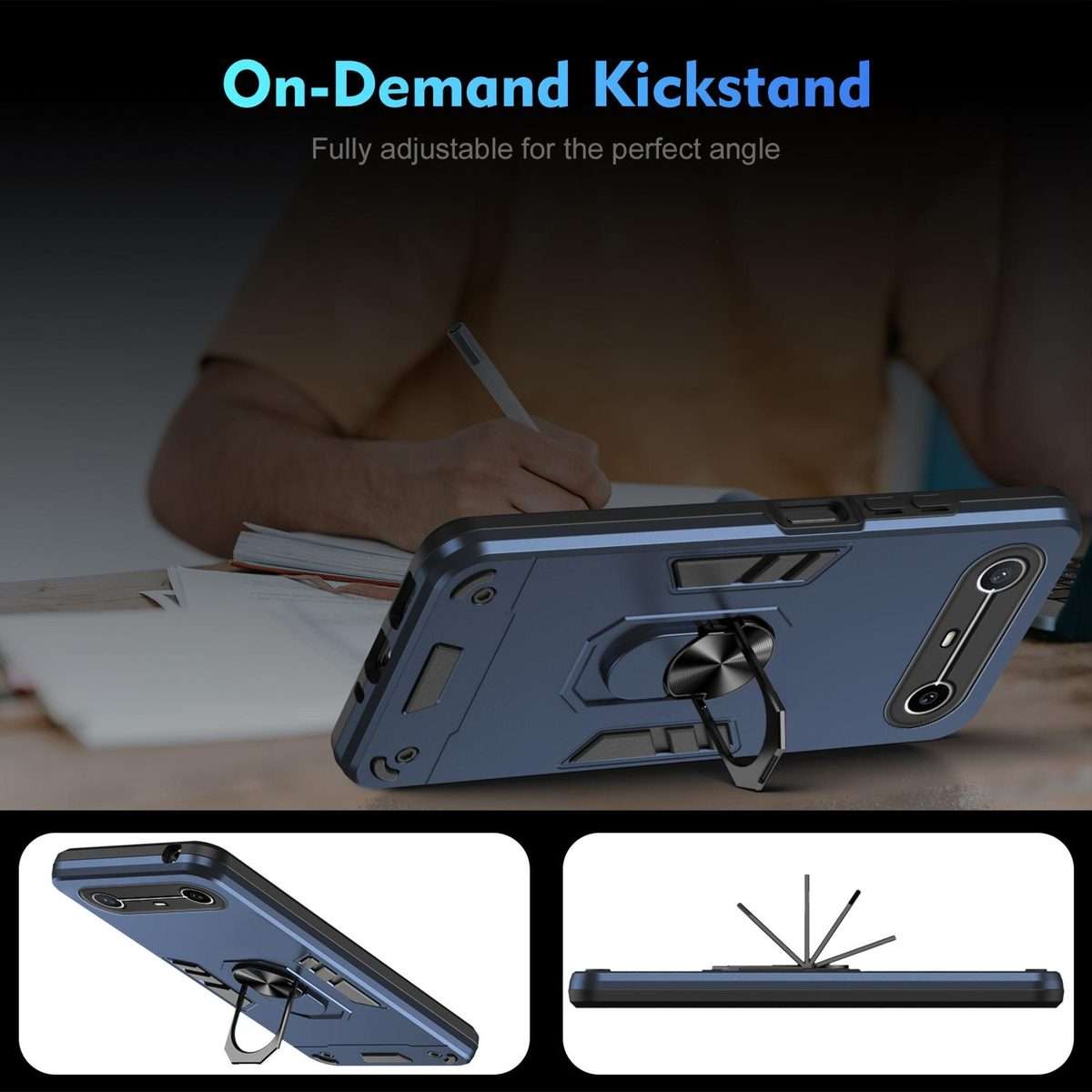 For Tecno Pova Slim 5G / Spark Slim 4G Shockproof Metal Ring Holder Phone Case(Blue)