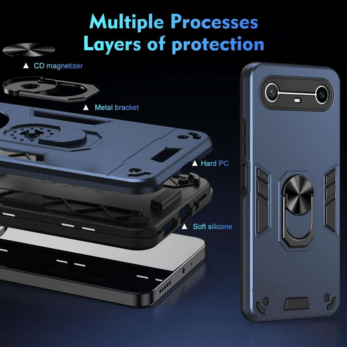 For Tecno Pova Slim 5G / Spark Slim 4G Shockproof Metal Ring Holder Phone Case(Blue)