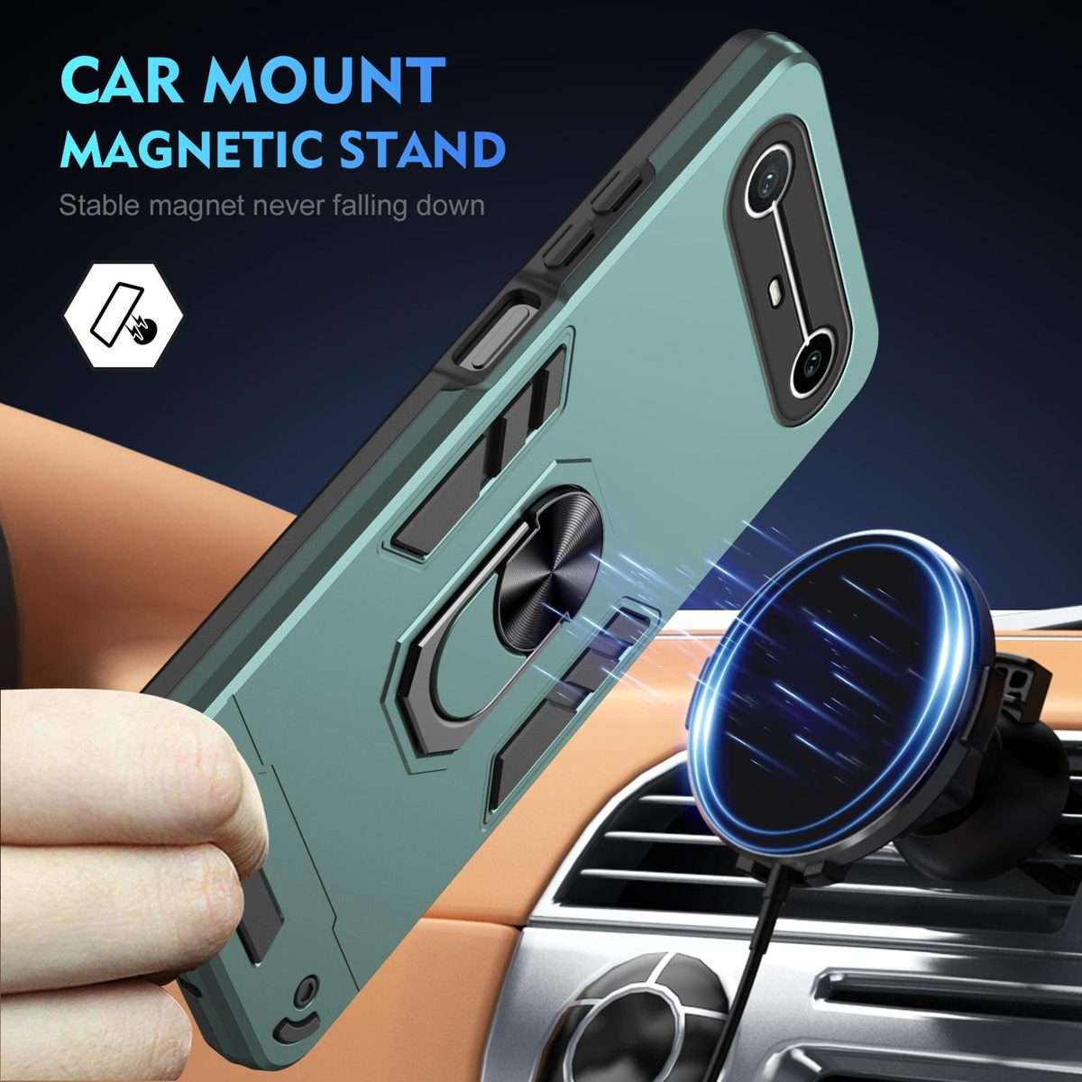 For Tecno Pova Slim 5G / Spark Slim 4G Shockproof Metal Ring Holder Phone Case(Green)