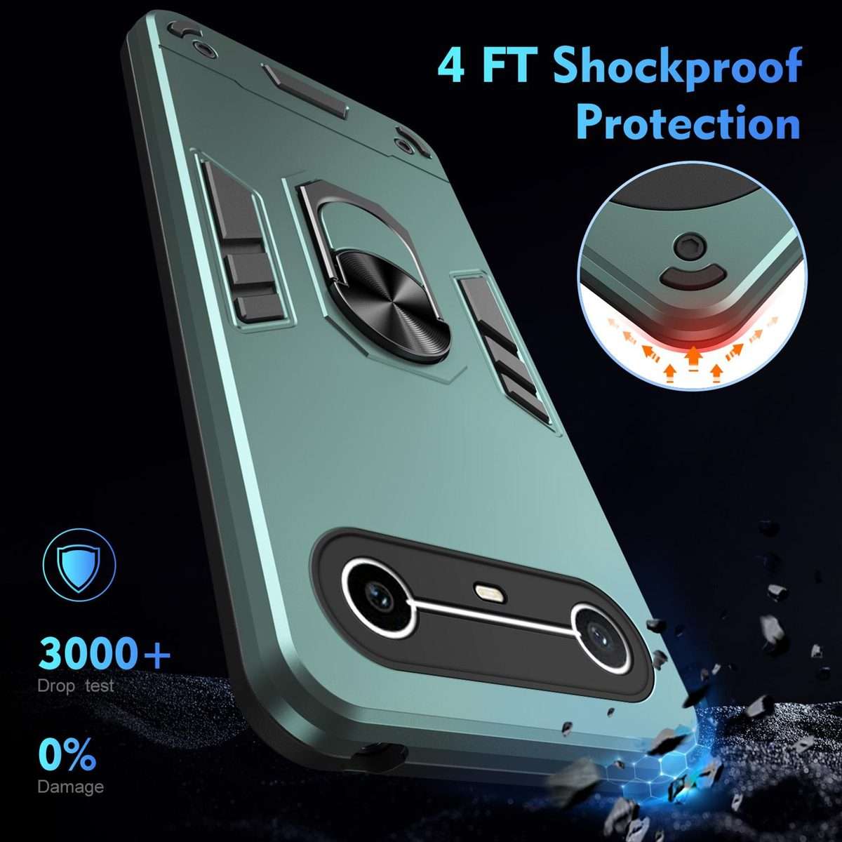 For Tecno Pova Slim 5G / Spark Slim 4G Shockproof Metal Ring Holder Phone Case(Green)