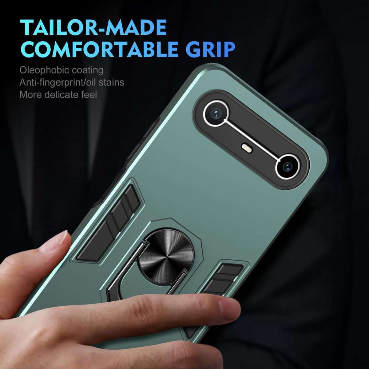 For Tecno Pova Slim 5G / Spark Slim 4G Shockproof Metal Ring Holder Phone Case(Green)