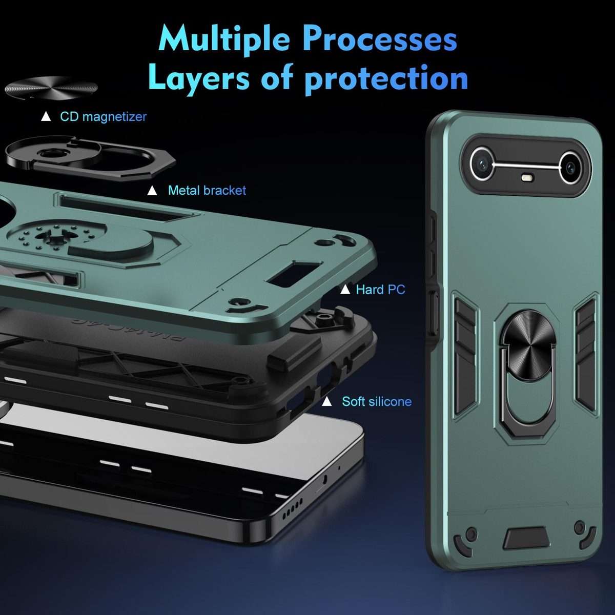 For Tecno Pova Slim 5G / Spark Slim 4G Shockproof Metal Ring Holder Phone Case(Green)
