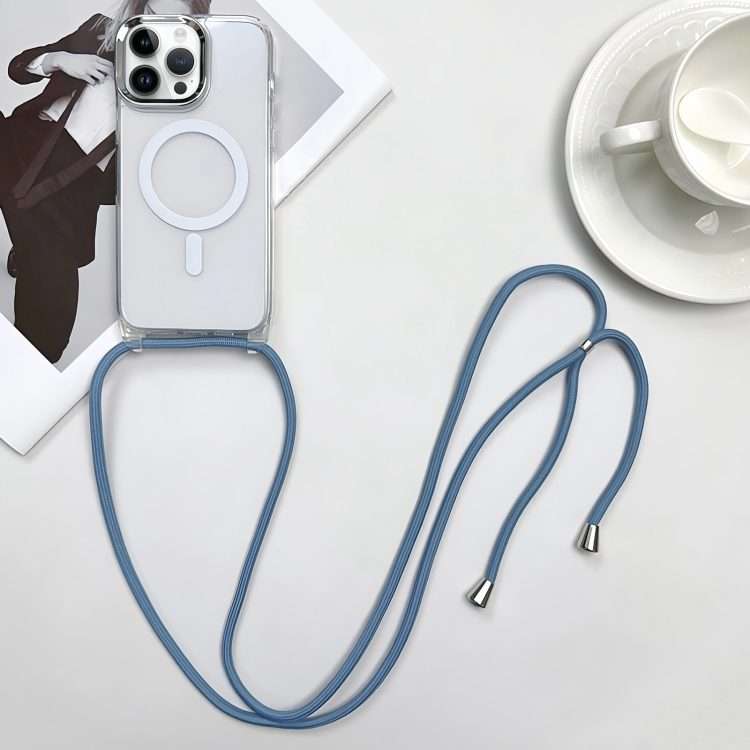 For iPhone 13 Pro Max MagSafe Magnetic PC + TPU Phone Case with Lanyard(Grey Blue)